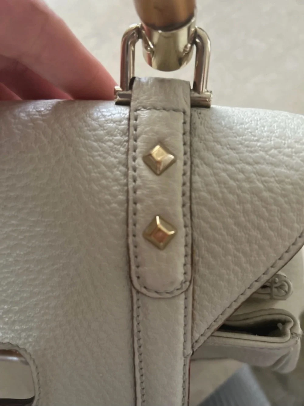 Gucci Cream Leather Satchel with Bamboo Top Handle
